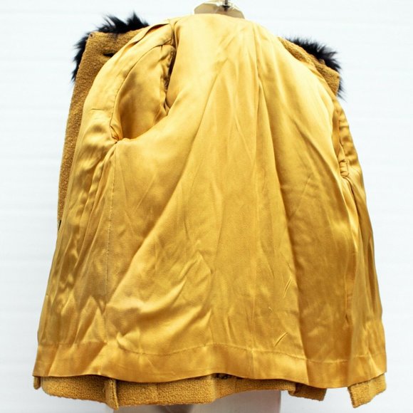 Women's Coat VISCONTI Vintage Gold Brown Faux Fur - Picture 6 of 10